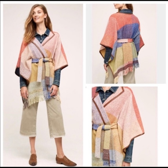 Anthropologie Jackets & Blazers - Anthropologie Nomad Colorpane Belted Poncho Jacket